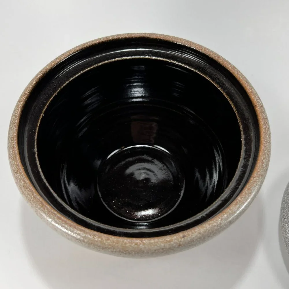 Vtg Rowe Pottery Works Butter Dish Crock Lid Stoneware Salt Glazed 80s